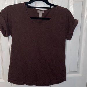 Chico’s embroidered front, brown capped sleeve top size 0